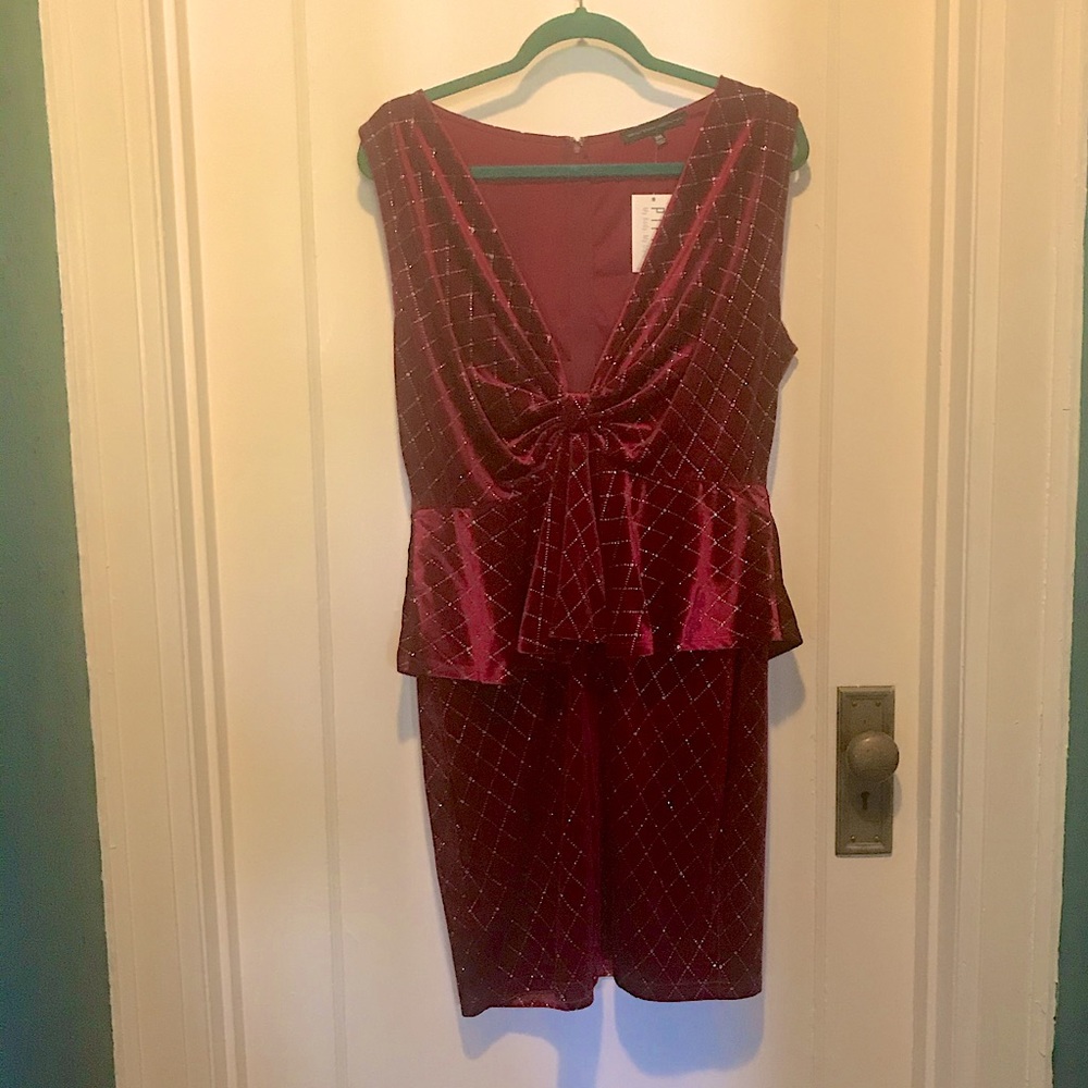Velvet and sparkles cranberry peplum party dress